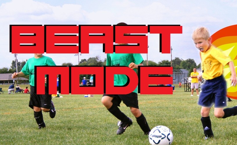 This is a picture of a child bursting into cartoon flames wile juggling a ball.