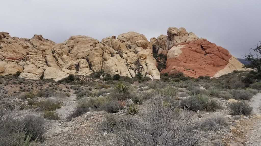 The Calico Rock Formation at Red Rock Canyon, NV. Red and tan rocks that look like pillows.
